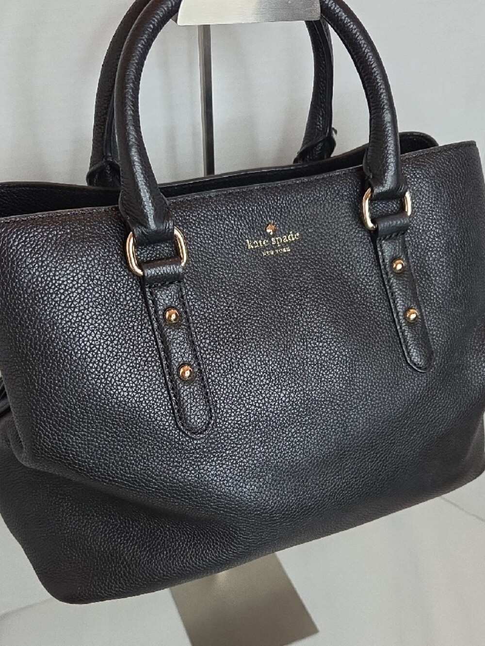 Kate Spade Larchmont Avenue Evangelie Satchel In Black Pebbled Leather - Picture 2 of 11